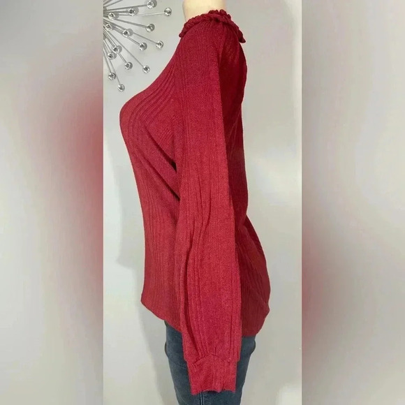 Wiholl Women’s Solid Raglan Long Sleeve Ribbed Ruffle Smocked Sweater - Picture 3 of 11